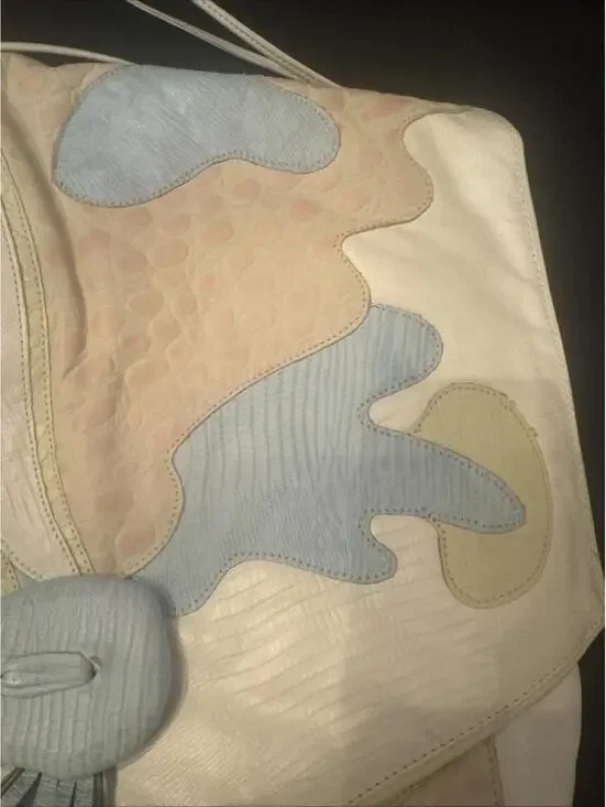 Vintage 1980's Colini Shoulder Bag Leather Multicolor Pastel White Patchwork - Picture 2 of 8